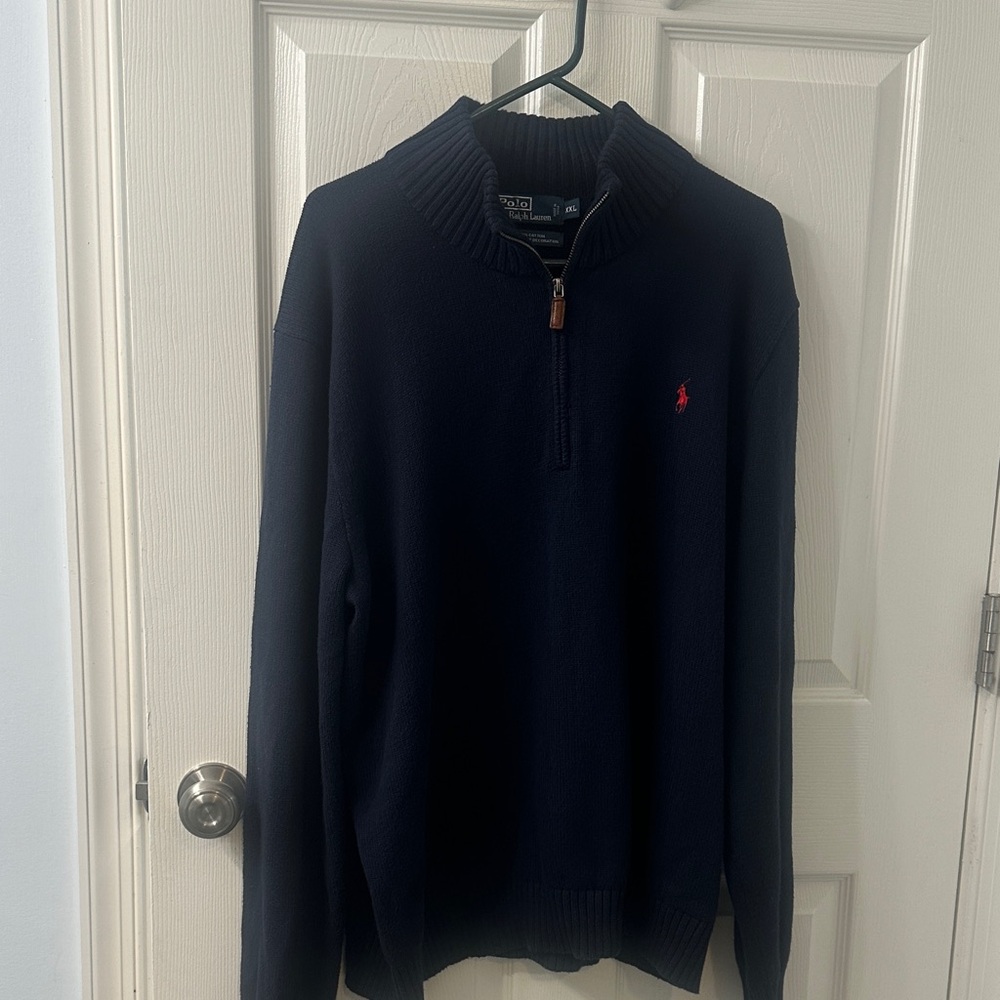 Ralph Lauren Men's Navy Blue quarter Zip-Up Sweater